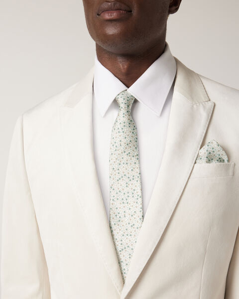Floral Printed Silk Tie, Light Khaki, hi-res